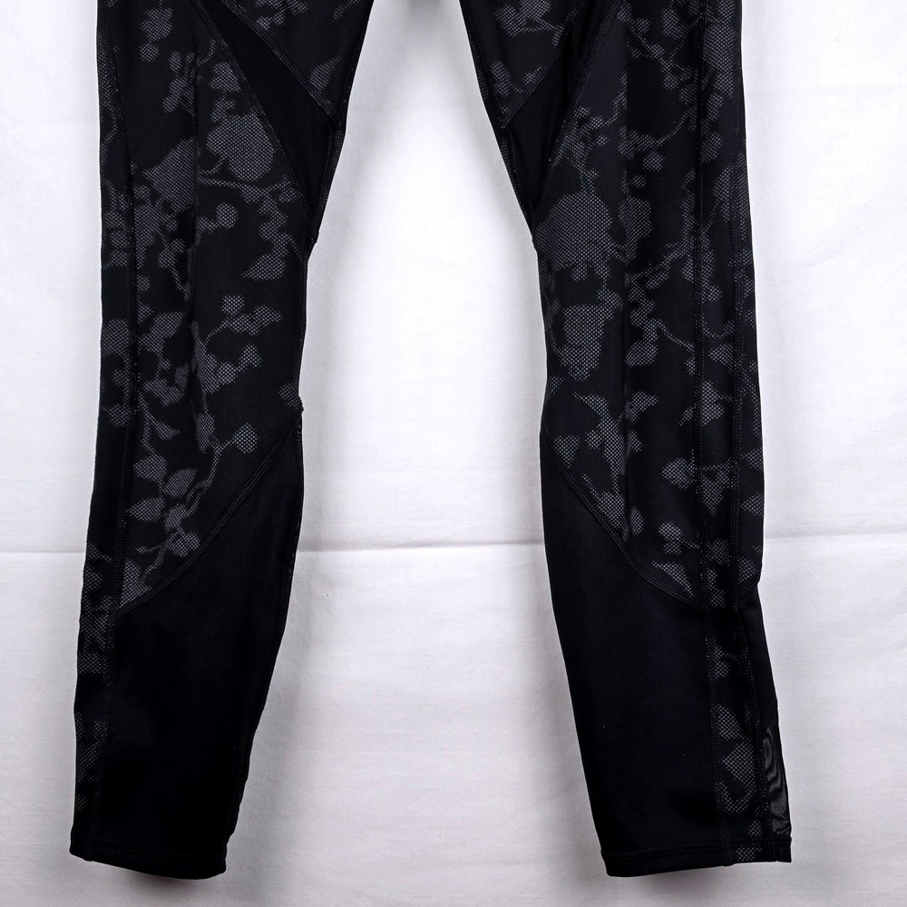 Athleta Womens Black Floral Mesh Panel High Rise Leggings Size M Zipper Pocket - Picture 3 of 12